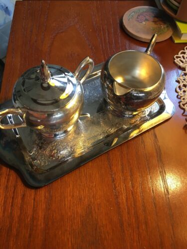 Guildcraft F B Rogers Silverplate Tray Creamer Sugar Vgc Vintage Old Tea Coffee